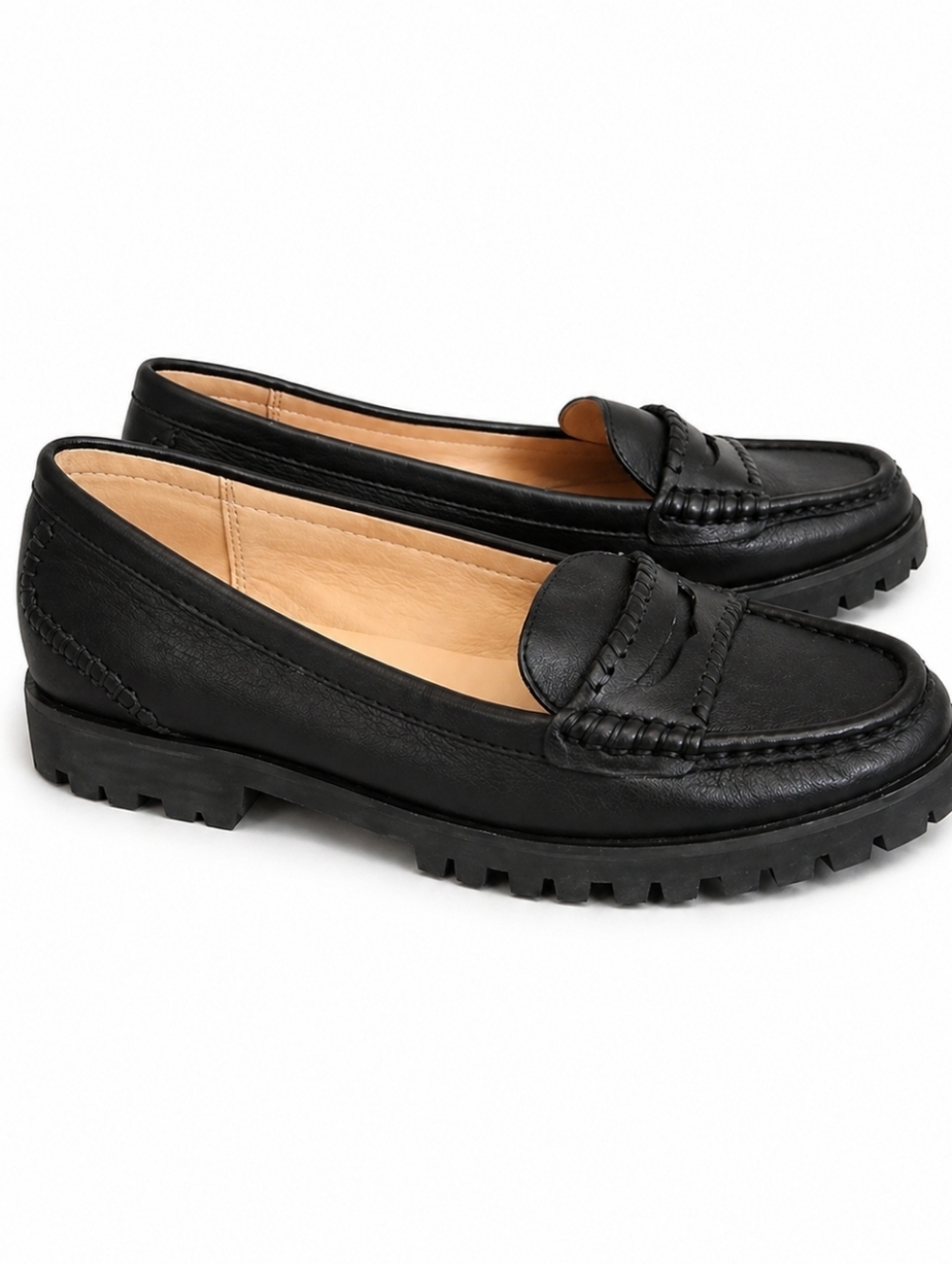 Jack Rogers Black Leather Women's Lug Sole Loafers 7.5